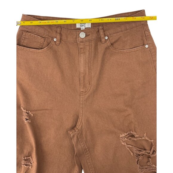 Madden NYC Women’s High Rise Brown Distressed Straight Leg Jeans Size 11 Cotton - Picture 8 of 12